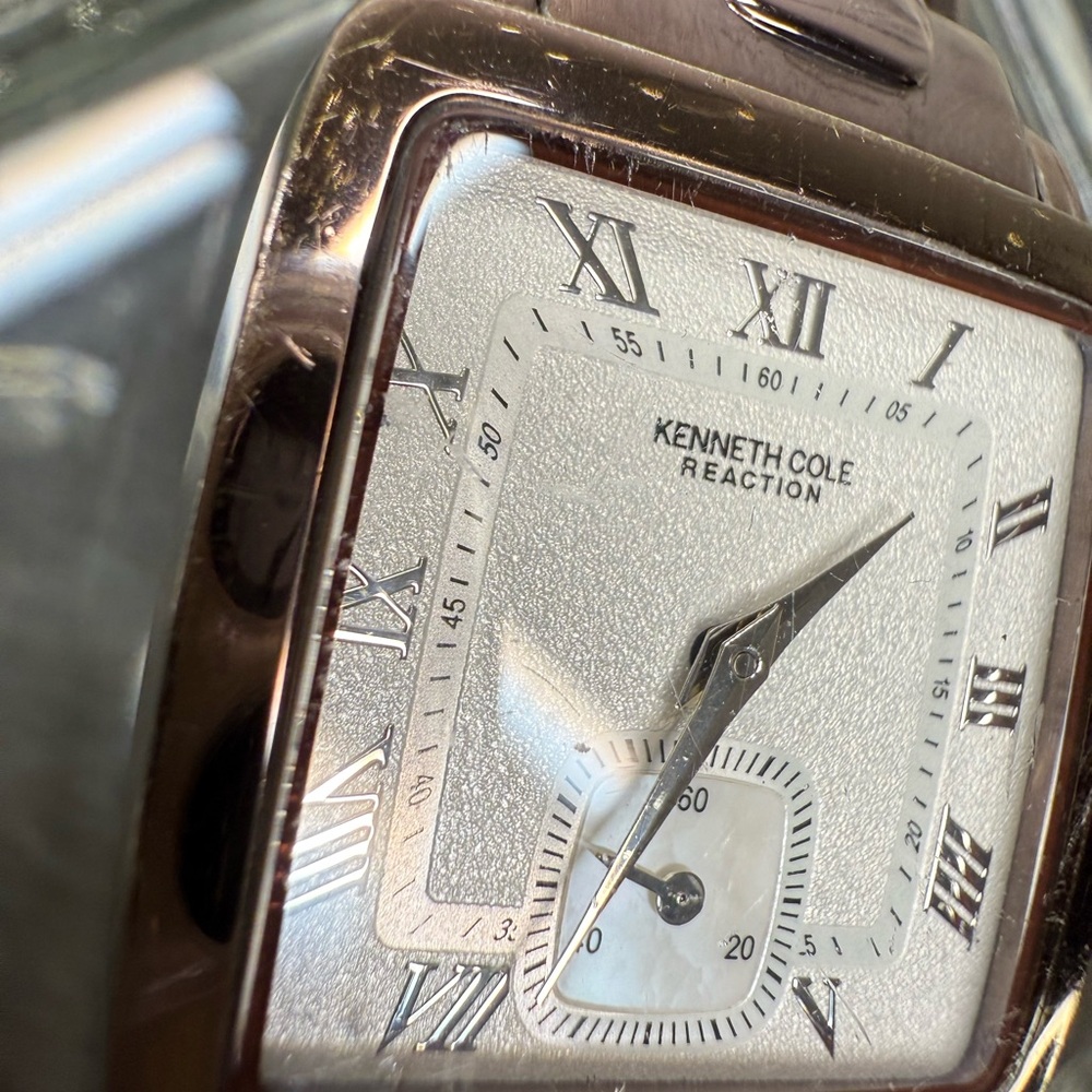 KENNETH COLE Rectangular Silver Watch with Brown Strap - Picture 3 of 7